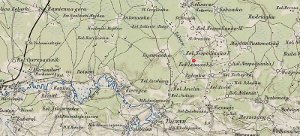 Położenie Leonówki na austro-węgierskiej mapie sztabowej z ok. 1910